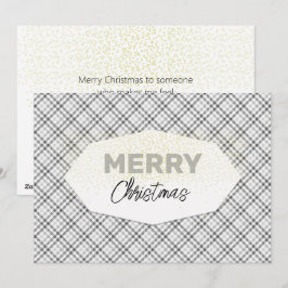 Cartão De Festividades Lindo Glitter Feliz Natal Tartan Cinza Branco