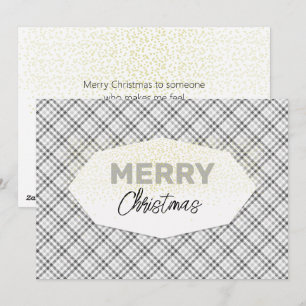 Cartão De Festividades Lindo Glitter Feliz Natal Tartan Cinza Branco