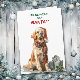 Cartão De Festividades Lindo Golden Retriever Procura pelo Papai Noel