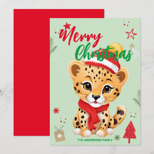 Cartão De Festividades Lindo nome de família do papai Noel do leopardo de