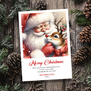 Cartão De Festividades Lindo Papai Noel e Rúdolfo Saudação Festiva de Nat