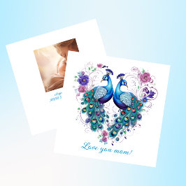 Cartão De Festividades Lindo Par de Pavões Florais Ama-te Mãe