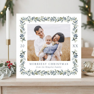 Cartão De Festividades Lindo Quadro Botânico 5 Foto Natal Quadrado