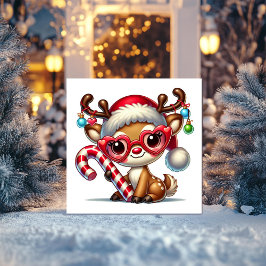 Cartão De Festividades Lindo Rena Holding Cana de Açúcar Listrada