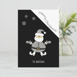 Cartão De Festividades Lindo Santa com Xadrez Moderno e Floco de Neve