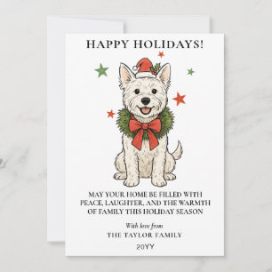 Cartão De Festividades Lindo Westie Terrier Branco Cachorro Laço Vermelho