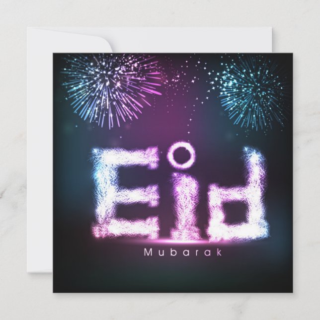 Cartão De Festividades Lindos e felizes fogos de artifício de Eid Mubarak (Frente)