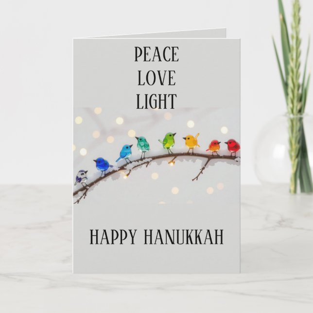 Cartão De Festividades Lindos Pássaros Paz Amor Luz Hanukkah  (Frente)