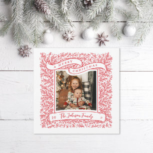 Cartão De Festividades Lindos ramos Vermelho e Branco Foto Natal