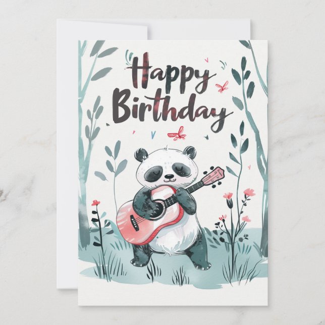 Cartão De Festividades Lingueta branca Panda tocando guitarra Aniversário (Frente)
