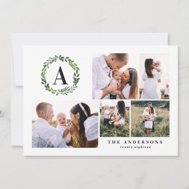 Cartão De Festividades Linha aquosa multifoto inicial (Frente)