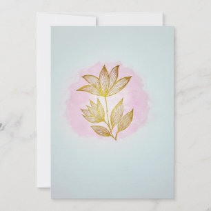 Cartão De Festividades Linha Dourada Floral em Lavagem de Aquarela Rosa