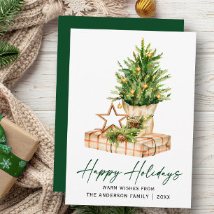 Cartão De Festividades Linhas de Aquarela Verde com Script de Tinta Calig