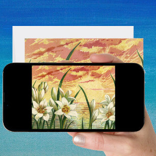 Cartão De Festividades Lírios de Páscoa e Anjos Vitorianos ao Nascer do S