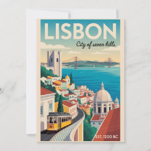 Cartão De Festividades Lisboa Portugal Silhueta Retro da Cidade Viagem