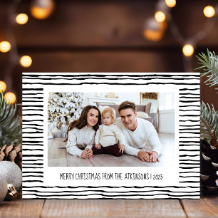 Cartão De Festividades Listras Caprichosas Preto Branco Foto Natal