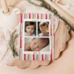Cartão De Festividades Listras de Aquarela Foto<br><div class="desc">Celebre a alegria da época de festas com o nosso cartão de Natal Watercolor Stripes, uma combinação perfeita de elegância e charme pessoal. Este cartão, lindamente desenhado, apresenta um impressionante padrão de listras em aquarela numa paleta harmoniosa de vermelho, rosa suave, sage, dourado e cinza, criando um cenário festivo e...</div>