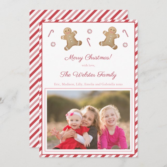 Cartão De Festividades Listras de Hortelã Pimenta Biscoito de Natal Verme (Frente/Verso)