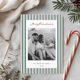 Cartão De Festividades Listras de Natal Vintage Foto de Família de Dois L