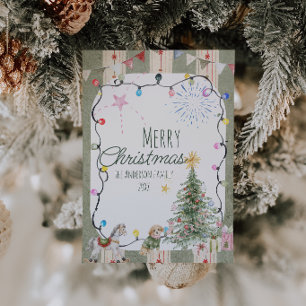 Cartão De Festividades Listras Verdes Aquarela Natal Alegre Fofo