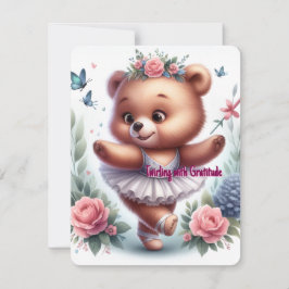 Cartão De Festividades Little Ballerina Bear Birthday Thank-You Card
