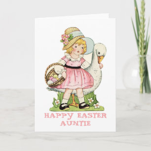 Cartão De Festividades Little Girl and Goose Happy Easter Auntie