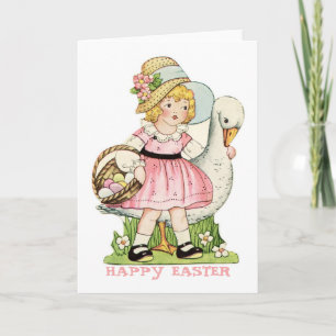 Cartão De Festividades Little Girl and Goose Happy Easter Card