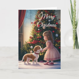 Cartão De Festividades Little Girl & Dog Love & Friendy Christmas Card