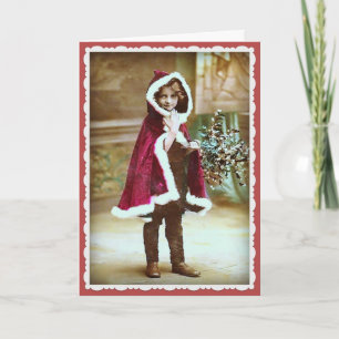 Cartão De Festividades Little Girl in Christmas Cape - Vintage Image