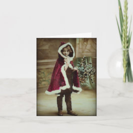 Cartão De Festividades Little Girl in Chritsmas Cape Vintage Note Card