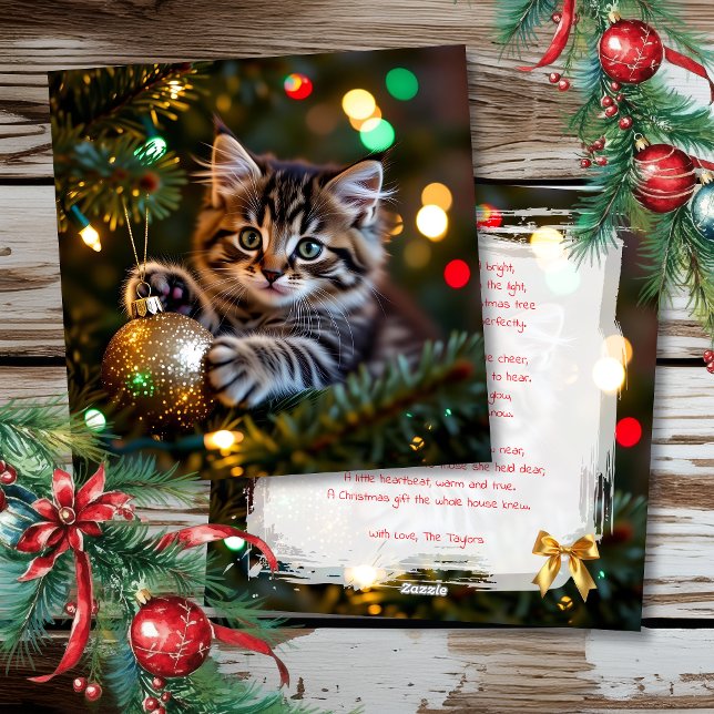 Cartão De Festividades Little Kitten on Christmas Tree Personalized (Criador carregado)
