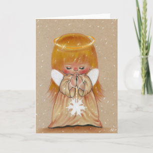 Cartão De Festividades Little winter angel in snow christmas card