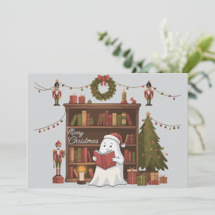 Cartão De Festividades Livro de Leitura de Fantasma Fofo Leitura de Natal
