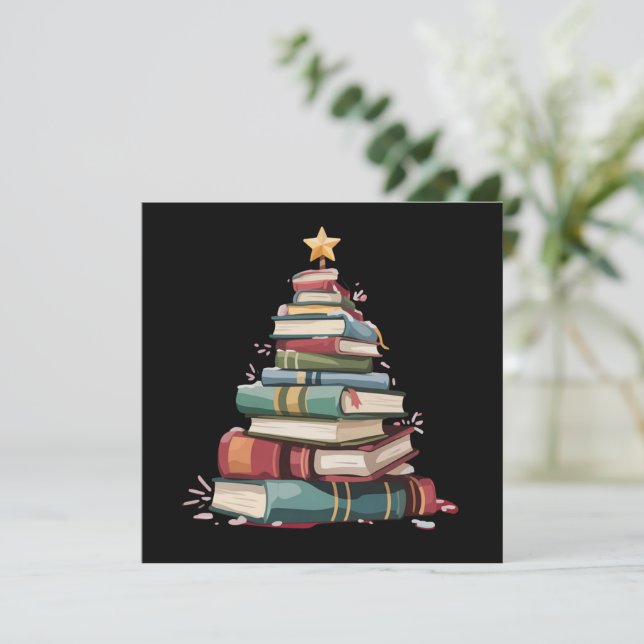 Cartão De Festividades Livros de Natal Árvore Amante de Livros Professore (Em pé/Frente)