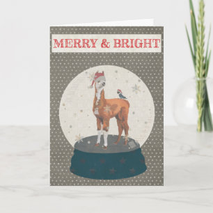 Cartão De Festividades LLAMA & BIRD SNOWGLOBE FELIZ & BRIGHT Card