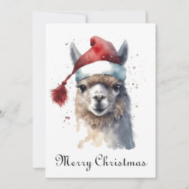 Cartão De Festividades Llama de Natal com Chapéu de Papai Noel e Texto Pe