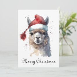 Cartão De Festividades Llama de Natal com Chapéu de Papai Noel e Texto Pe