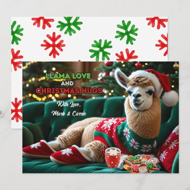 Cartão De Festividades Llama Love Christmas Hugs Personalizado (Frente/Verso)