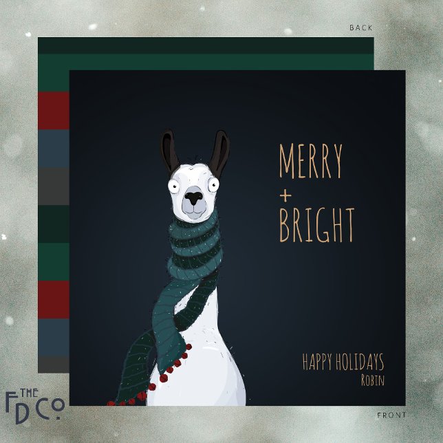 Cartão De Festividades Llama “Merry + Bright” Loucamente Fofo (Criador carregado)