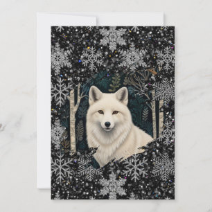 Cartão De Festividades Lobo branco vintage boho floresta de madeira 