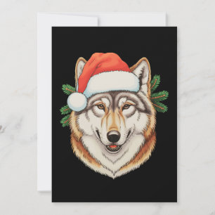 Cartão De Festividades Lobo Natal Xmas Chapéu do Papai Noel Animal Feriad