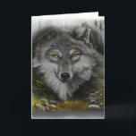 Cartão De Festividades Lobo que mistura-se na pintura do rio<br><div class="desc">A pintura do lobo misturou-se no fundo da imagem da floresta com um córrego e os raios do sol que vêm completamente.  Imagem bonita pintada por David Paul</div>