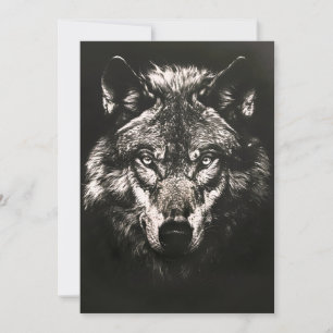 Cartão De Festividades Lobo Selvagem Monocromático Majestoso