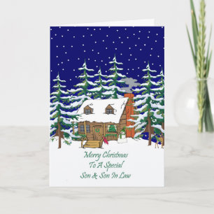 Cartão De Festividades Log Cabine Christmas Son & Son in law