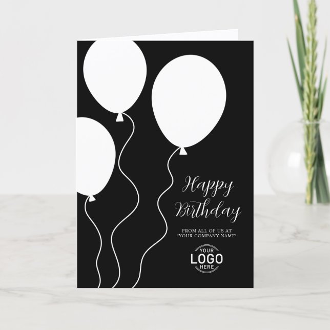Cartão De Festividades Logo Black White Simple Corporate Birthday Card (Frente)