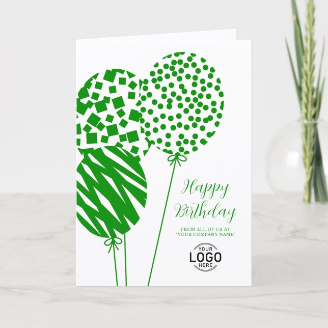 Cartão De Festividades Logo Bright Green Balloons Corporate Birthday Card (Frente)