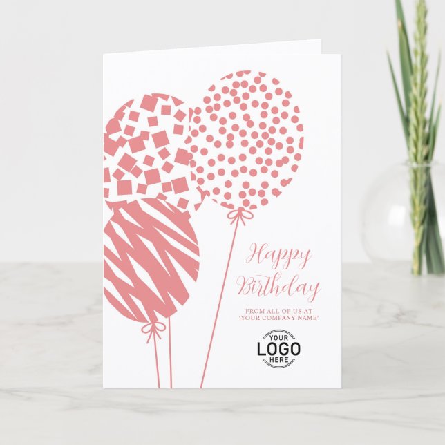 Cartão De Festividades Logo Dusty Rose Balloons Corporate Birthday Card (Frente)