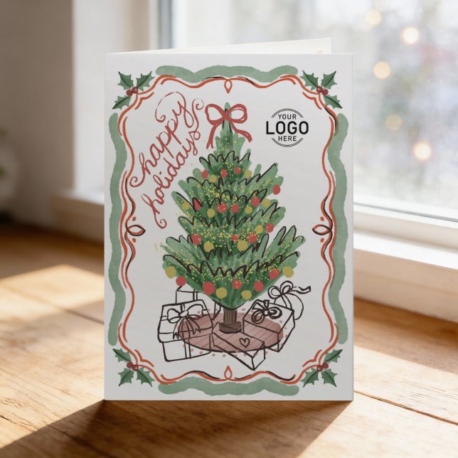 Cartão De Festividades Logo Hand Drawn Charming Christmas Tree Business (Criador carregado)