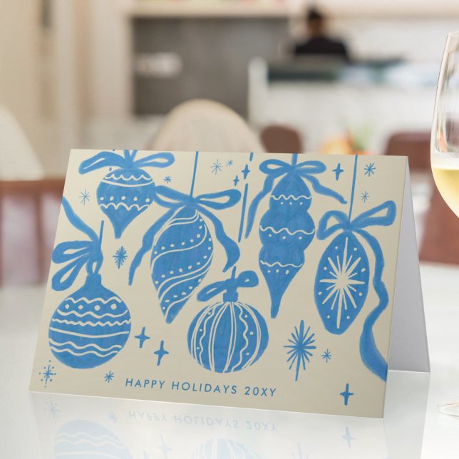 Cartão De Festividades Logo Whimsical Blue Decorations Beige Corporate (Criador carregado)