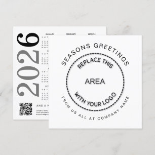 Cartão De Festividades Logotipo 2026 Calendário QR Empresa Natal